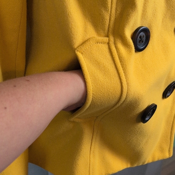 Old Navy Mustard Yellow Women's Pea Coat Wool Medium Double Breasted - Picture 5 of 8